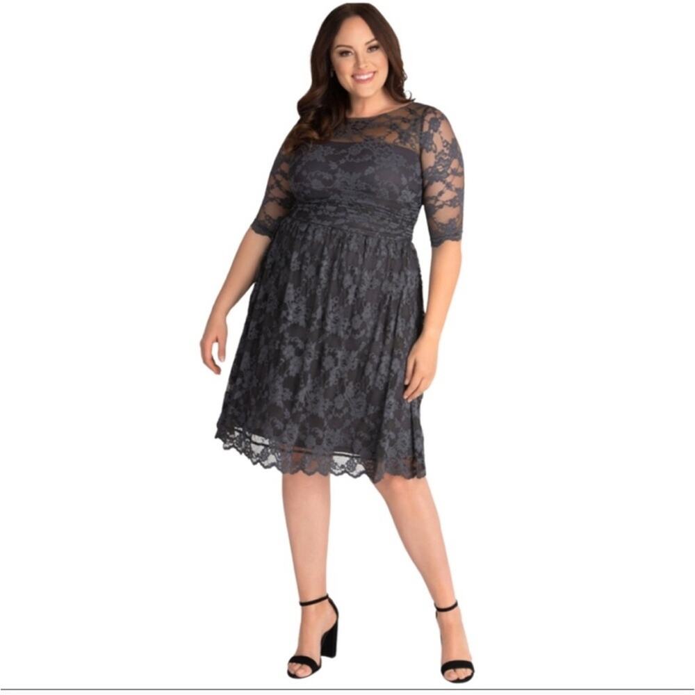 Kiyonna NWT Luna dress lace grey formal fall wedding holiday winter thanksgiving